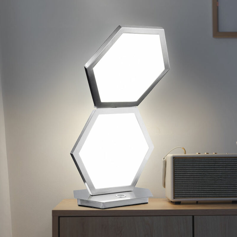 Image of Lampada da tavolo di design Lampada led lampada da comodino camera da letto Touch dimmer, metallo argento, 1x led 10W 900Lm 3000K, LxPxA 22x13,5x38cm