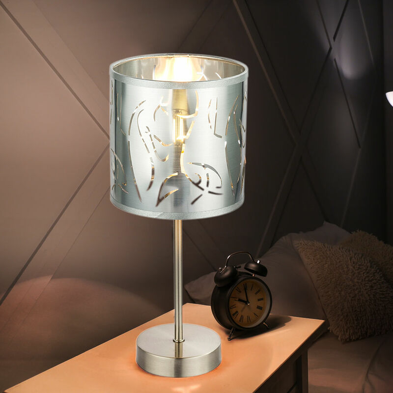 Image of Etc-shop - Lampada da tavolo design sonno camera degli ospiti punzonatura lettura luce notturna lampada argento