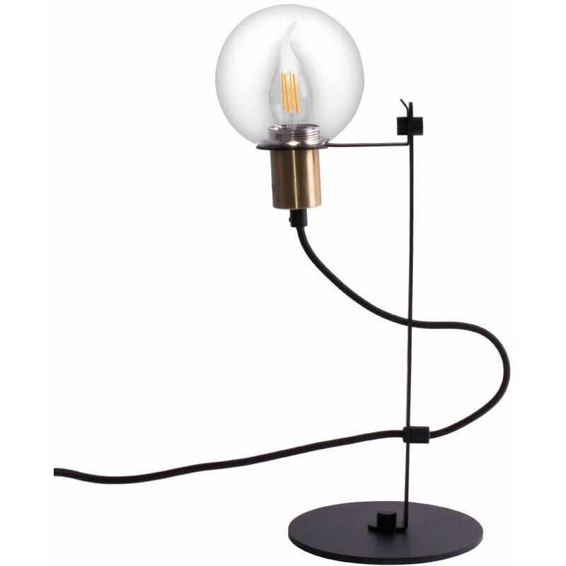 Image of Lampada da tavolo lampada da tavolo regolabile in altezza sfera di vetro con luce laterale nera, metallo, 1x attacco E14, AxLxP 47x16x25,2 cm