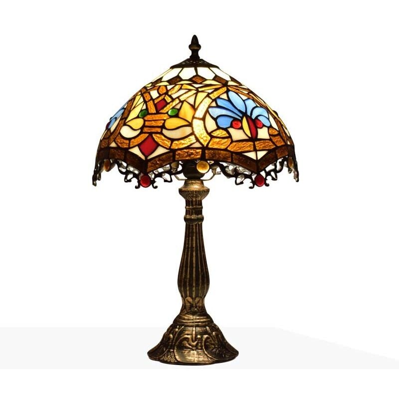 Image of Barcelona Led - Lampada da tavolo di ispirazione Tiffany con mosaico floreale in