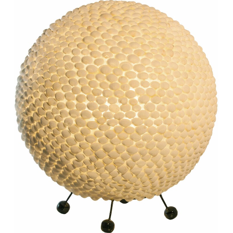 Image of Lampada da tavolo a conchiglia per dormire camera degli ospiti con faretto a sfera bianco Globo 25834