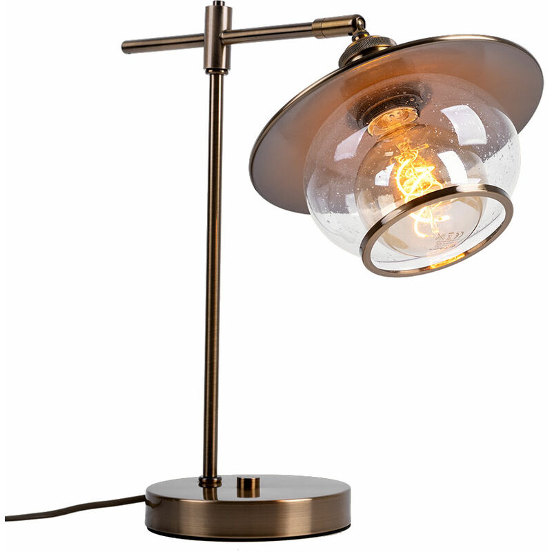 Image of Lampada da tavolo lampada da tavolo lampada da scrivania lampada da soggiorno lampada da lettura, paralume in vetro metallo bronzo, E27, h 42 cm