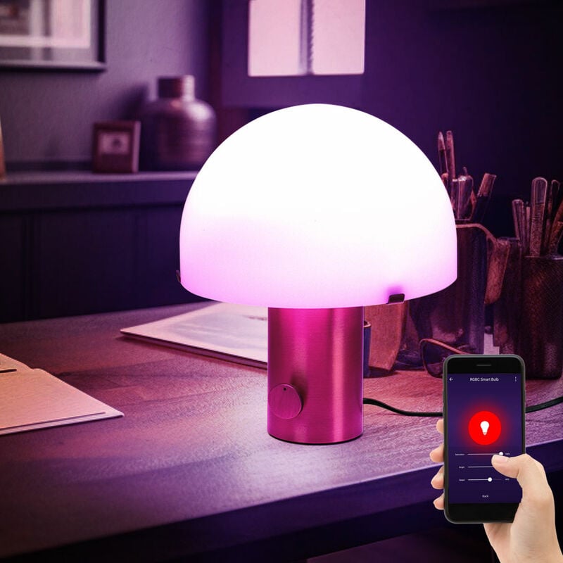 Image of Etc-shop - Lampada da tavolo dimmerabile Smart led lampada da comodino lampada da camera in vetro ottone lampada da tavolo opale, cambio colore rgb,
