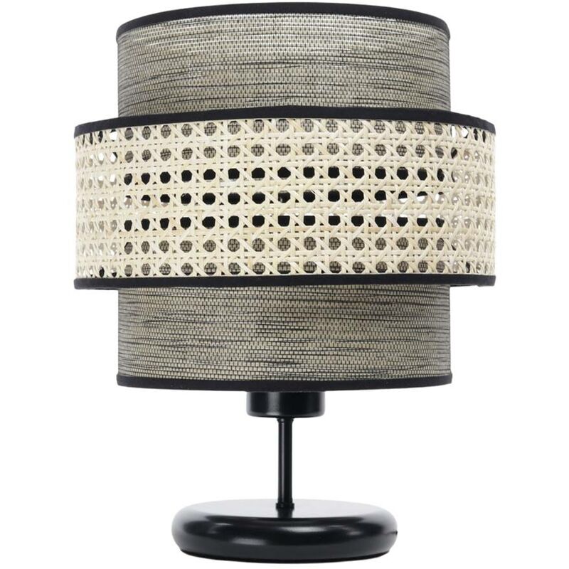 Image of Lampada da tavolo Doblo pvc in plastica, con rattan e decorazioni grigio, beige 1xe27 60W h: 34 cm Ø25 cm con interruttore del piede