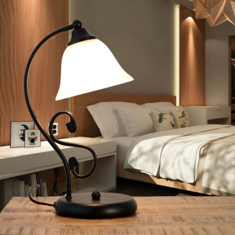 lampada da tavolo Dorothea metallo vetro opaco / riso vetro pietra nera Ø17cm B: 23cm H: 38cm