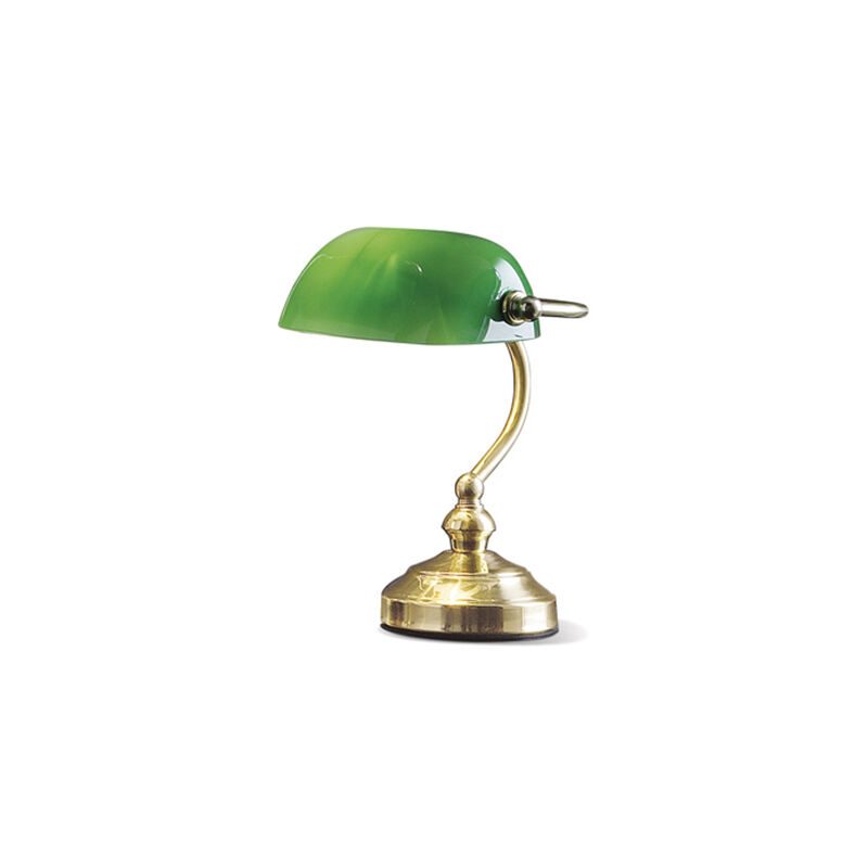 Image of Lampada Da Scrivania In Metallo Classica Ministero Oro Verde 1 Luce E14 Piccola - Ottone