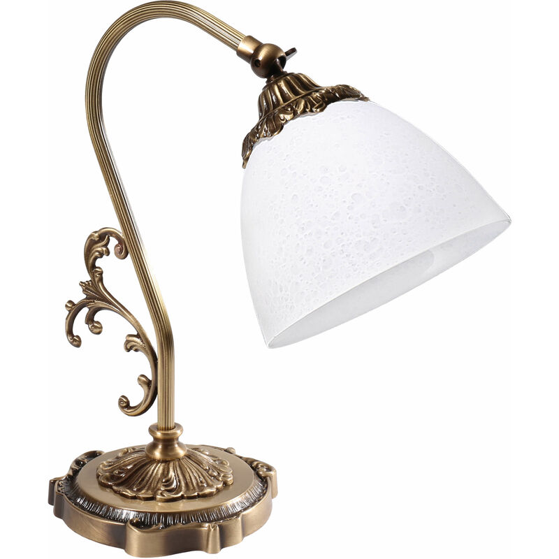 Image of Lampada da tavolo E14 30 cm Bianco Bronzo Vetro Vero Ottone Art Nouveau - Bronzo chiaro lucido, Bianco