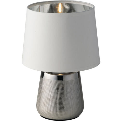 "Lampada da tavolo ECSTASY in ceramica argento e paralume in tessuto nero"