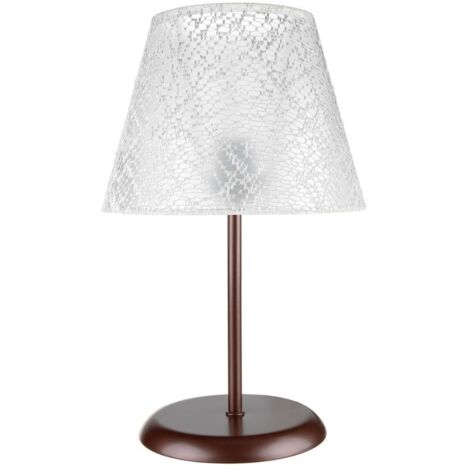 Lampada da tavolo Elva  in metallo e paralume tessuto ricamo