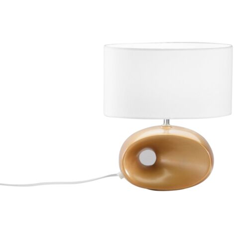 "Lampada da tavolo EOLO in ceramica dorata con paralume in tessuto bianco 35 cm."