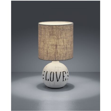 Lampada Da Tavolo Esna Ceramica "LOVE" E Paralume Cappuccino Ø16 cm Trio Lighting
