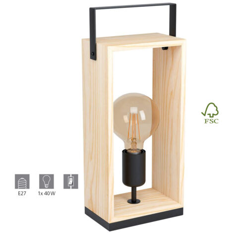 Lampada da tavolo FAMBOROUGH E27 40W Legno e nero