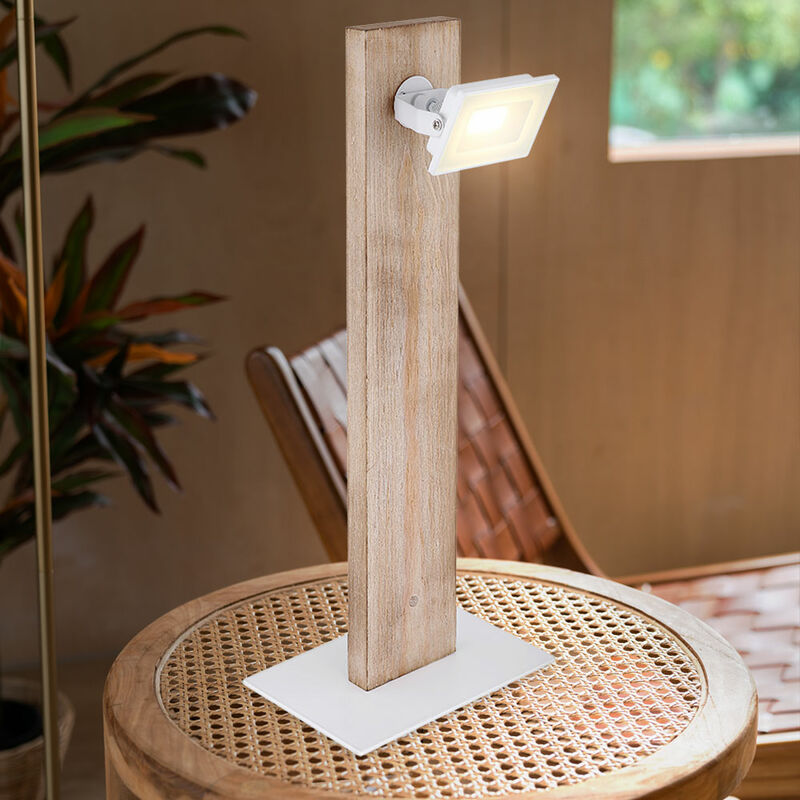 Image of Globo - Lampada da tavolo faretto orientabile in legno lampada da tavolo per camera da letto lampada laterale, metallo bianco, 1x led 5W 420Lm 3000K,