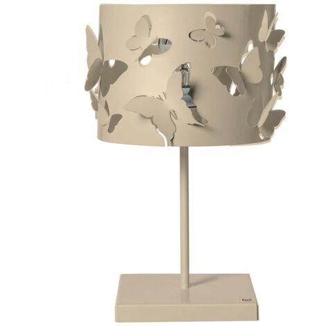 Lampada da tavolo Farfallosa 20x20x37,2 cm in ferro traforato con farfalle in rilievo Effetto luce decorativo Attacco E27 Made in Italy Crema
