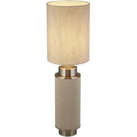 Lampada da tavolo Flask - nichel satinato, tela di iuta grigia e paralume bianco
