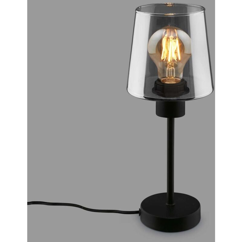 Image of Lampada da comodino, vetro fumé, lampada da scrivania con interruttore a cavo, lampada da tavolo E27 per home office, lampada da lettura, nero