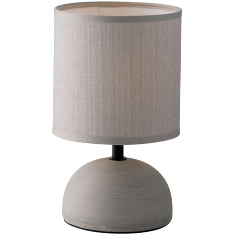 "Lampada da tavolo FURORE in ceramica grigia con paralume in tessuto"