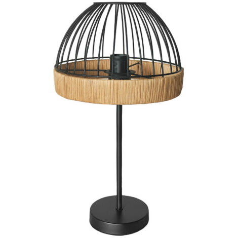 Lampada da tavolo Gaston 1xe27 nero/naturale 46x25x25cm c/metallo e rattan