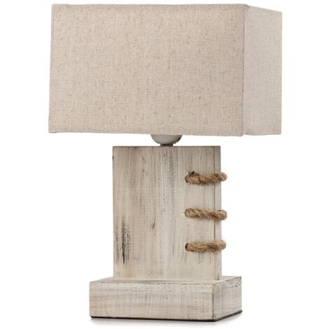 lampada da tavolo "gea" legno e corda, e27