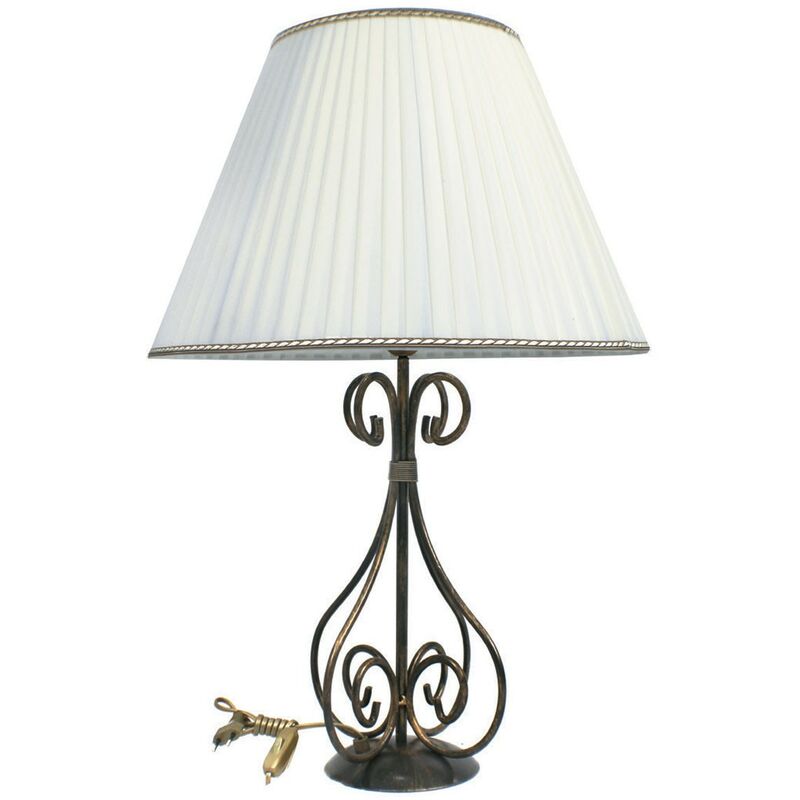 Image of Lampada da tavolo grande in ferro battuto con Paralume Colori Ferro: Oro - Oro