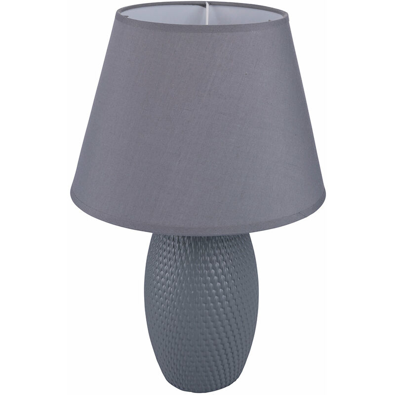 Image of Lampada da tavolo h39 cm in ceramica grigio siderale con paralume in tessuto