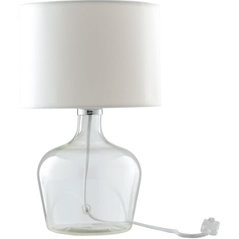 "Lampada da tavolo HENDRIX in vetro con paralume in tessuto bianco"