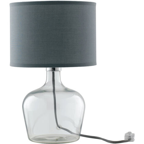 "Lampada da tavolo HENDRIX in vetro con paralume in tessuto grigio"