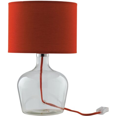 "Lampada da tavolo HENDRIX in vetro con paralume in tessuto rosso"