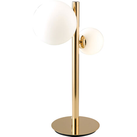 "Lampada da tavolo HERA in metallo oro con due diffusori in vetro bianco"