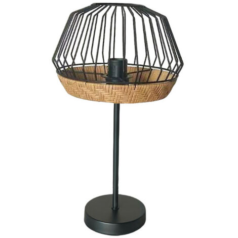 Lampada da tavolo hugo 1xe27 nero/naturale 46x25x25cm c/metallo e rattan