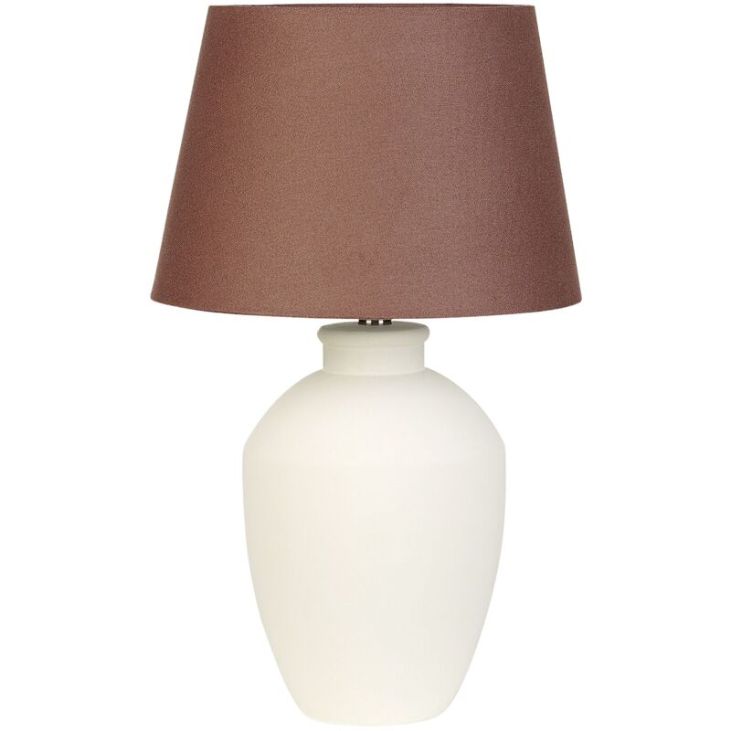 Image of Lampada da tavolo in ceramica bianca con paralume in lino e base minimalista Arcos