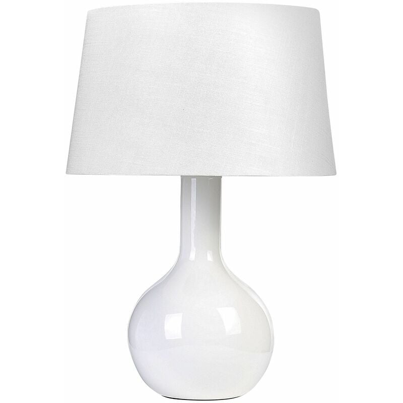 Image of Lampada da tavolo in ceramica lino bianco base 46 cm paralume scrivania in tessuto Soco