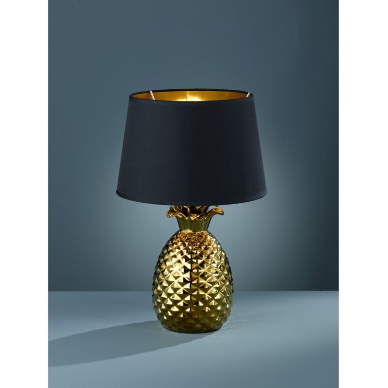 Image of Lume da Tavolo Pineapple Ananas Oro con Paralume Nero Ø28 cm Trio Lighting