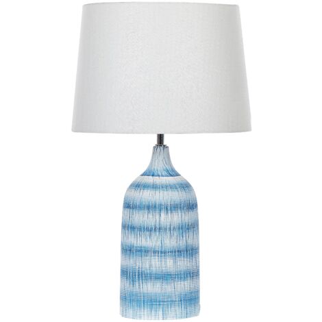Lampada da tavolo in ceramica blu paralume in tessuto bianco 66 cm Georgina