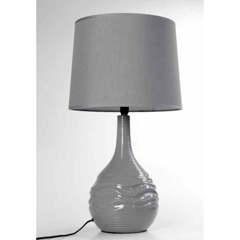 LAMPADA DA TAVOLO IN CERAMICA CON BASE ONDULATA 34X34X H72 CM GRIGIA