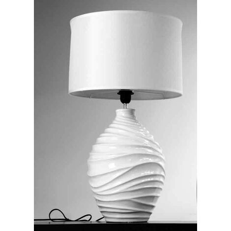 Lampada Alta con Torciglioni in Ceramica Decoro Bianco Antico