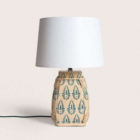Lampada da Tavolo in Ceramica e Tessuto Ariché Bianco