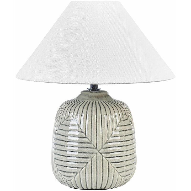 Image of Lampada da tavolo in ceramica grigia con paralume bianco 35 cm Canelles - Grigio