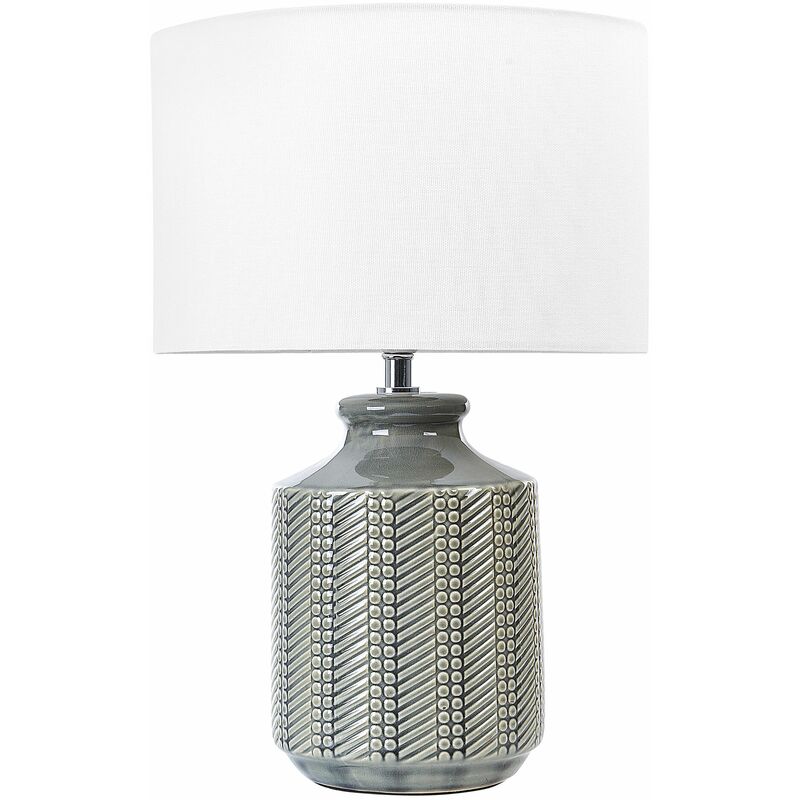 Image of Lampada da tavolo in ceramica grigia con paralume bianco 44 cm Esperance - Grigio