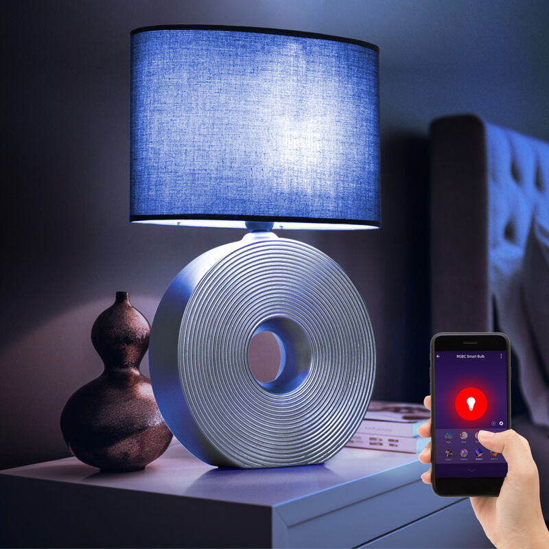 Image of Lampada da tavolo in ceramica lampada da comodino paralume in tessuto app- e controllo vocale timer cct dimmerabile, argento, chintz, led rgb 5W