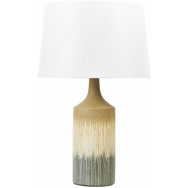 Image of Lampada da tavolo in ceramica lino beige grigio bianco 64 cm paralume in tessuto Calvas