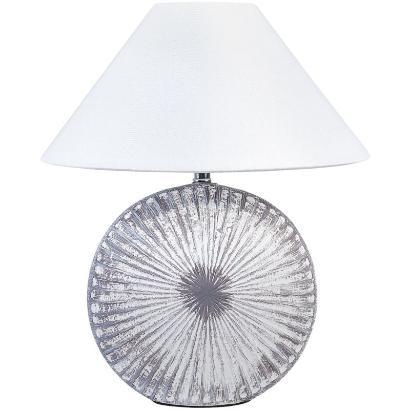 Image of Lampada da tavolo in ceramica lino grigio bianco 38 cm paralume in tessuto scrivania Yuna
