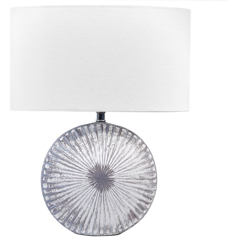 Image of Lampada da tavolo in ceramica lino grigio bianco 40 cm paralume in tessuto scrivania Yuna
