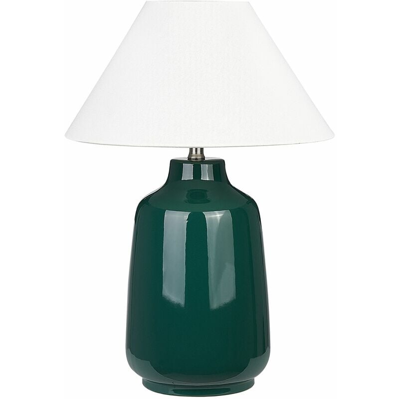 Image of Beliani - Lampada da tavolo in ceramica Luce d'ambiente Paralume bianco Verde scuro Careta