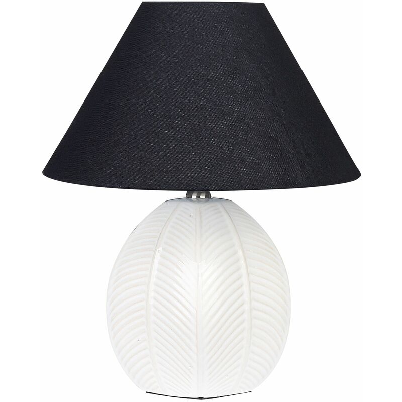 Image of Lampada da tavolo in ceramica Luce d'ambiente Paralume nero bianco panna Cadena - Beige