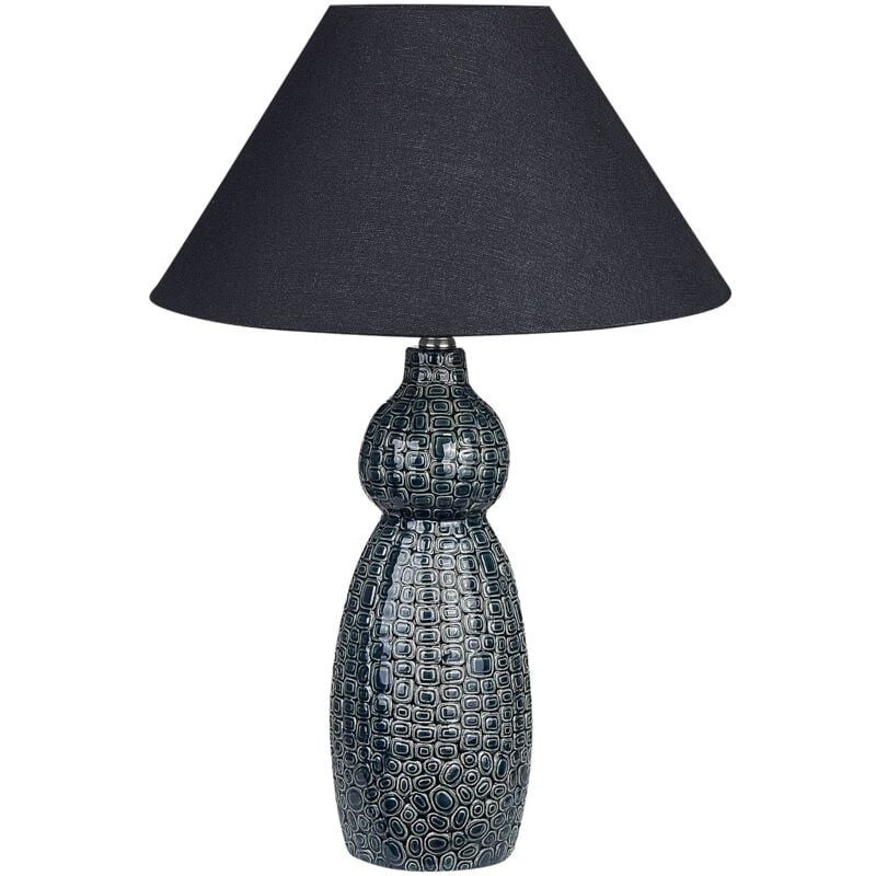 Image of Lampada da tavolo in ceramica Luce d'ambiente Paralume nero Blu scuro e nero Matina