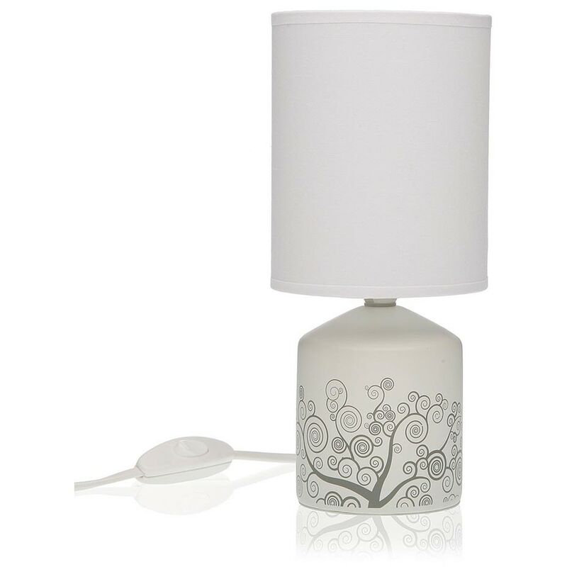Image of Lampada da tavolo in ceramica moderna lume con cappa bianca arredo casa ambienti revery