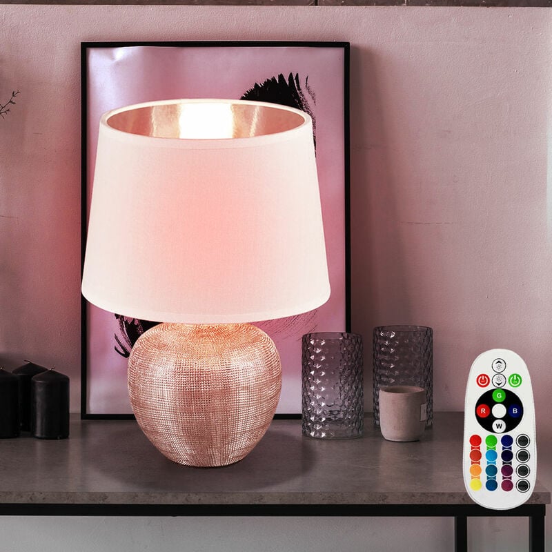 Image of Lampada da tavolo in ceramica per sala da pranzo lampada in tessuto luce notturna DIMMERABILE in un set con lampadine LED RGB