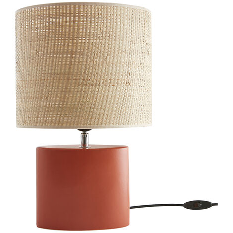 Lampada da tavolo in ceramica terracotta opaco e paralume in rafia naturale H40 m TIGA