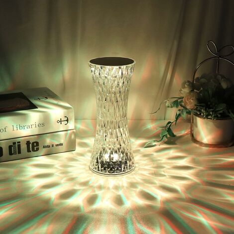 BSR Lampada da tavolo in cristallo - Lampada da tavolo LED a 16 colori Diamond - Luce d'atmosfera ricaricabile - Touch Control e telecomando